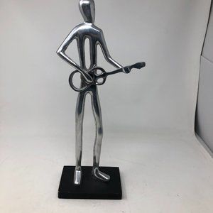 Art 17 1/4”  Silver Metal Sculpture Guitar Player  Statue